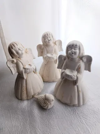 Set 3 angeli + uccellino ceramica