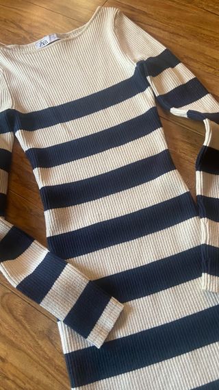 Vestido Zara rayas beige y azul Talla XS