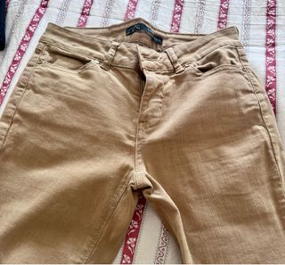 Pantalón Zara Fit Marrón cremalleras