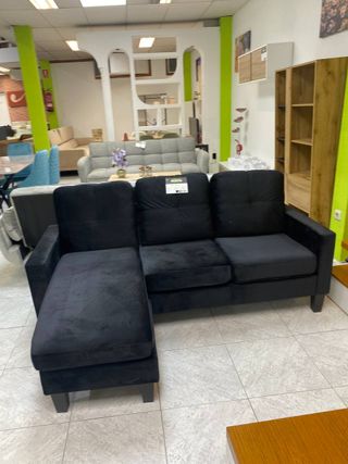Sofa rinconera con puff movible Negro Terciopelo!!