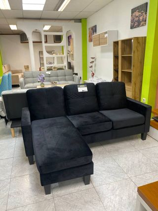 Sofa rinconera con puff movible Negro Terciopelo!!