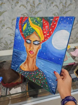 Pintura abstracta mujer mar luna Consuelo Ugalde