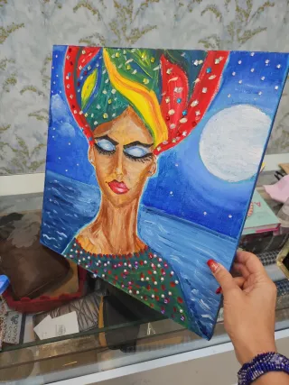 Pintura abstracta mujer mar luna Consuelo Ugalde