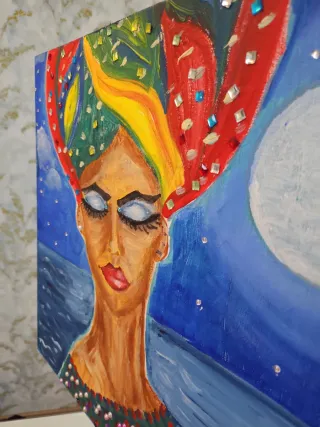 Pintura abstracta mujer mar luna Consuelo Ugalde