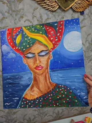 Pintura abstracta mujer mar luna Consuelo Ugalde
