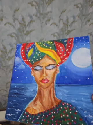 Pintura abstracta mujer mar luna Consuelo Ugalde