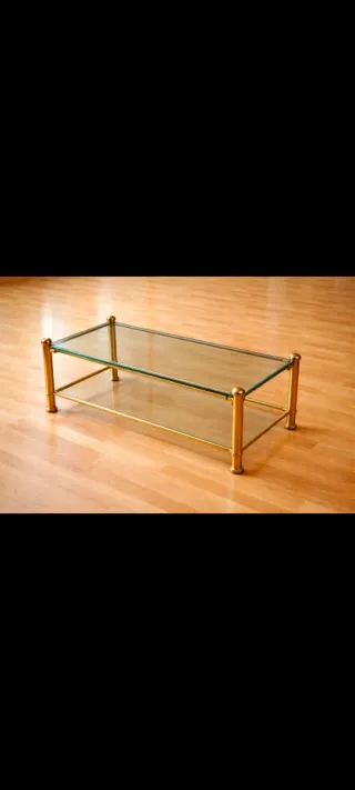 Mesa de centro cristal y metal dorado