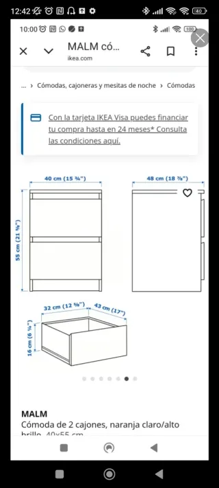 Oferta..Mesilla de noche blanca ikea 40x55 malm