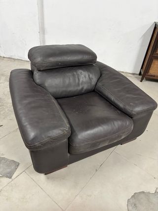 Sillón individual de piel negro/marrón oscuro