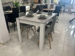 CONJUNTO MESA COMEDOR DE MADERA + SILLAS NORDICAS