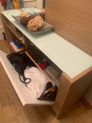 Mueble de entrada madera y cristal