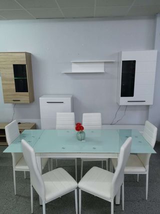 Mesa extensible + 6 sillas blanca - envío gratis