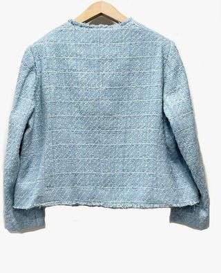 Chaqueta tweed celeste botón joya Mango 3 XL