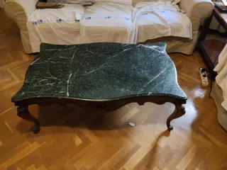 Mesa antigua mármol verde y madera