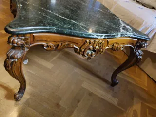 Mesa antigua mármol verde y madera