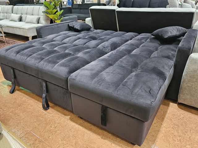 Sofá Cama Chaiselongue Negro con Arcón