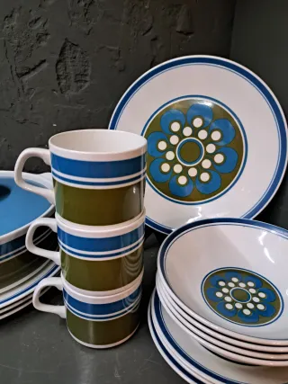 Vajilla cerámica azul y verde