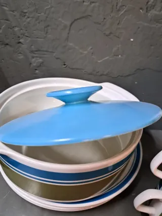 Vajilla cerámica azul y verde