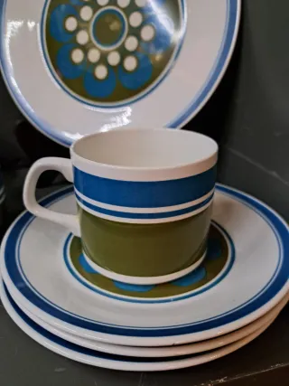 Vajilla cerámica azul y verde