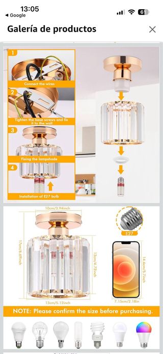 Lámpara de techo cristal dorada