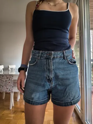 Pantalones cortos vaqueros azules tiro medio-alto