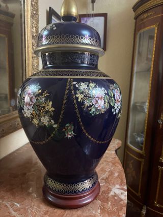 Jarrón porcelana decorativo clásico azul cobalto