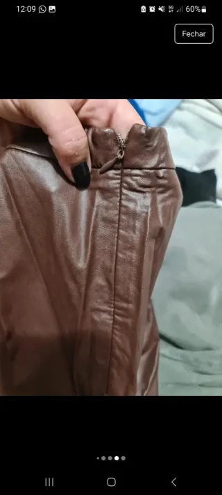 Saia imitação pele Cortefiel castanha