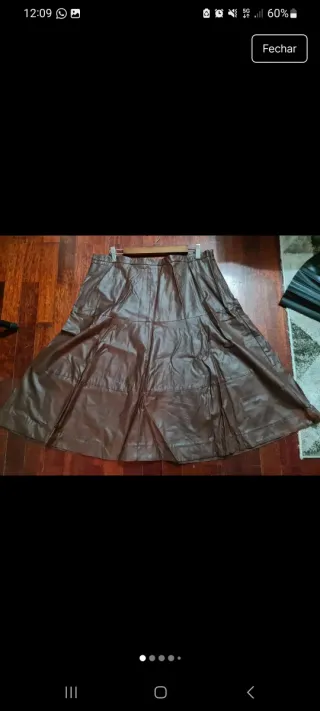 Saia imitação pele Cortefiel castanha