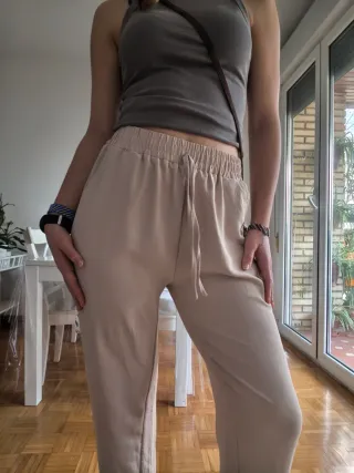 Pantalones largos mujer beige