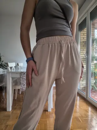 Pantalones largos mujer beige