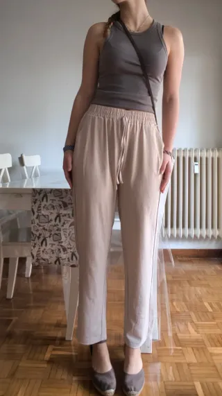 Pantalones largos mujer beige