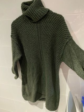 Vestido lana verde cuello alto talla XL