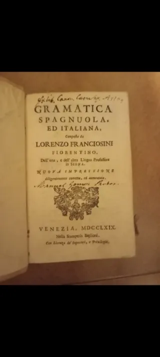 Pergamino Gramática Española y Italiana Antigua