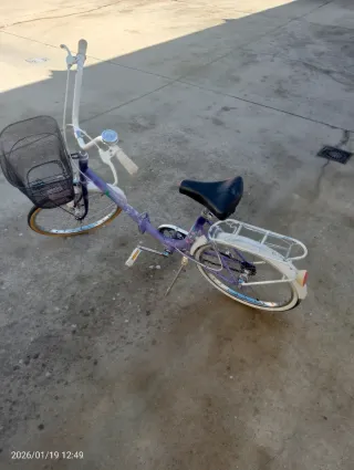 Bicicleta morada con cesta