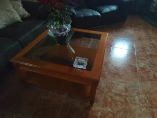 Mesa de centro cuadrada madera y cristal