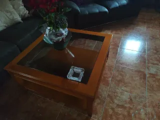 Mesa de centro cuadrada madera y cristal