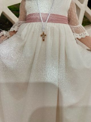 Vestido de Comunión Blanco y Rosa