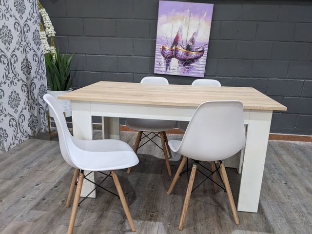 Mesa Comedor Nórdica + 4 Sillas Blancas