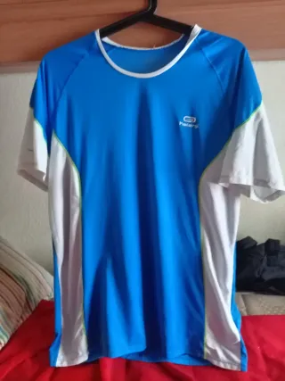 Maglietta da escursionismo Kalenji donna blu e bianco