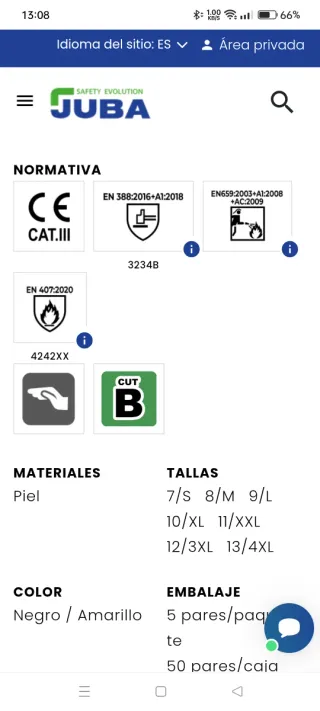 Guantes Juba Piel Talla S