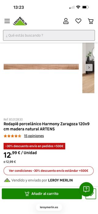 Rodapié porcelánico Zaragoza 120x9 cm