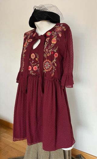 Vestido Boho Vintage Bordado burdeos