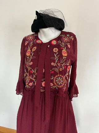 Vestido Boho Vintage Bordado burdeos