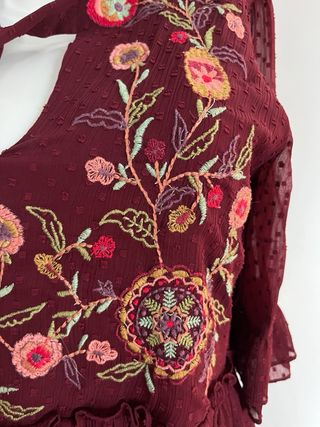 Vestido Boho Vintage Bordado burdeos