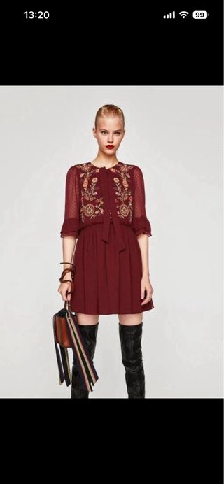 Vestido Boho Vintage Bordado burdeos