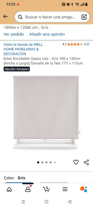 Estor Enrollable Opaco Liso Gris 180x120cm