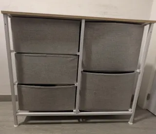 Cajonera de tela beige y gris