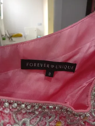 Vestido fiesta pedrería rosa y dorado