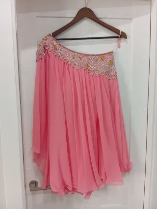 Vestido fiesta pedrería rosa y dorado