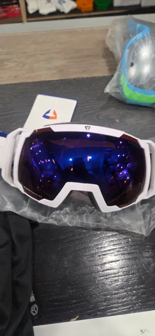 Maschera da sci bianca con lenti blu